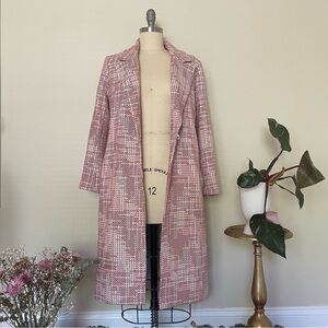 Red, black and white tweed coat